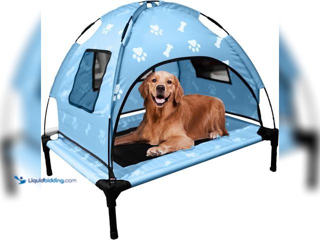 Lot 49-3511766 - Elevated Covered Dog Bed - 36" x 36" x 30" - Dog Shade Canopy Lounger for Small & Large Dogs (Up to ...