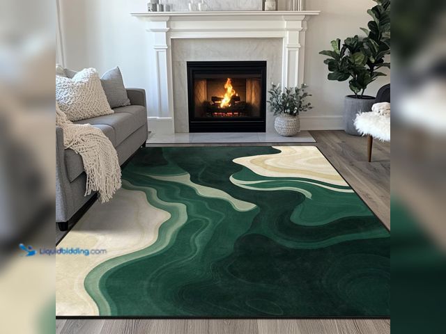 Lot 49-5437691 - Area Rug 6ft x 8.5ft Green and Beige Abstract Washable Area Rug,Non Slip Carpet,Thick Low Pile Large...