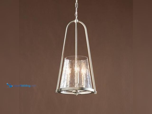 Lot 49-5546358 - KICHLER Nerine 3-Light Brushed Nickel Foyer Pendant with Hammered Glass Model # 82432 unused. Unable...