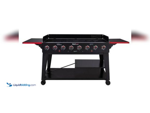 Lot 49-5549628 - Royal Gourmet 8-Burner Event Propane Gas Grill with 2 Folding Side Tables in Black. Model # GB8003. ...