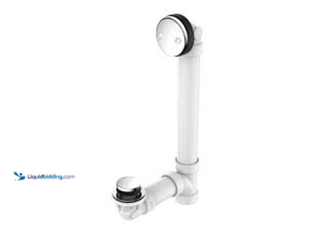 Lot 49-5485915 - PF WaterWorks Chrome Trim Toe-Touch Bathtub Drain - Sch. 40 White PVC. Model # PF0891-CH-SC-TT. New