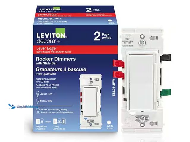 Lot 49-1576464 - Leviton Decora Lever Edge Rocker Slide Dimmer Switch for LED/INC Bulbs, 150 Watt, Single Pole or 3-W...