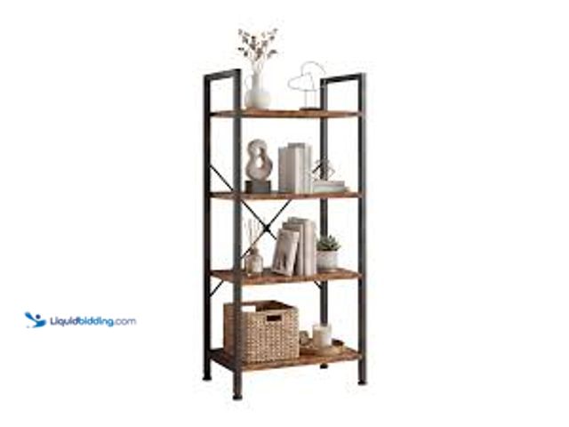 Lot 49-2024599 - Sweet crispy 4-Tier Rustic Metal Bookshelf with Adjustable Leveling Feet(15.7-in W x 39.4-in H x 11....