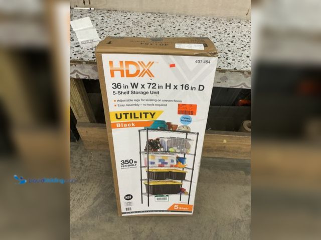 Lot 49-5447758 - HDX 4-Tier Steel Wire Shelving Unit in Black (36 in. W x 72 in. H x 16 in. D)[Model # 21656PS-1] Use...