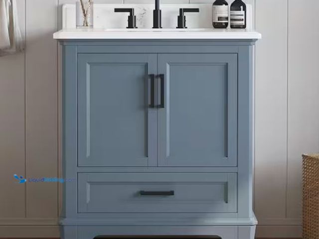 Lot 49-1565492 - DELUXE DL LIVING Rawsonville 31 in. Single Sink Freestanding Steel Blue Bath Vanity with White Quart...