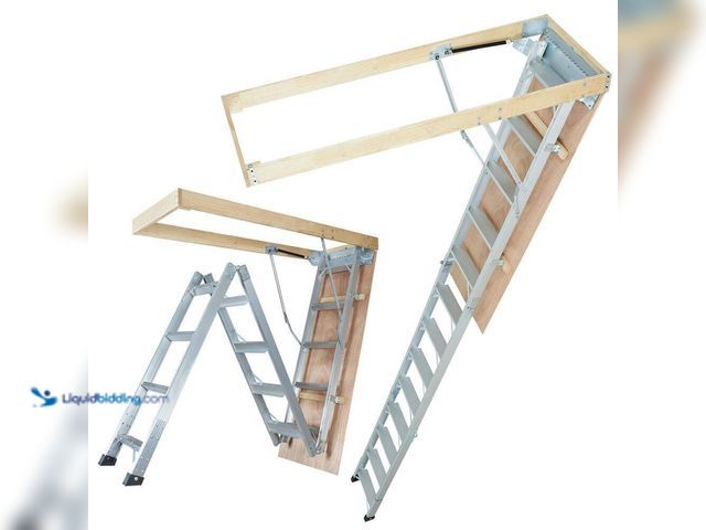 Lot 49-5560034 - SKYSHALO
Foldable Attic Ladder 350 lbs. Capacity Aluminium Extension 22.5 x 63 in. Fits 9.5-12 ft. ...