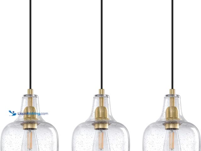 Lot 49-5416398 - 3 Pack 1 Light Hanging Indoor Kitchen Island Pendant Light 6.1" Clear Seeded Glass Pendant Ceiling L...