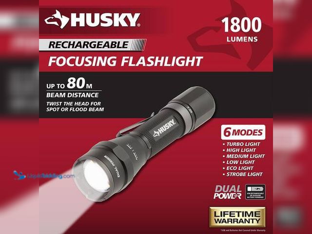Lot 49-1625996 - 2-Pack Husky 1800-Lumens LED Dual-Power Rechargeable Tactical Focusing Flashlights - NEW in Factory ...