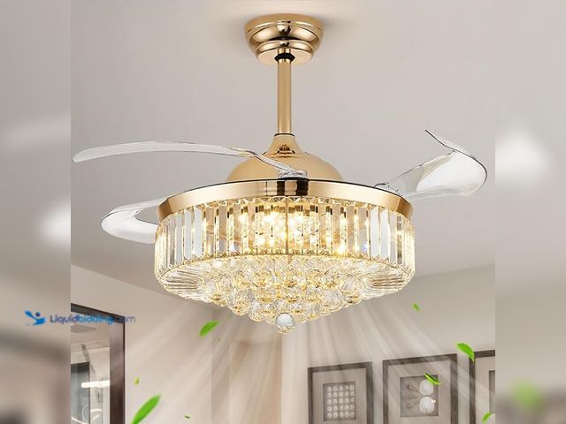 Lot 49-5450239 - 42'' Fandelier Ceiling Fan with Light, Retractable Chandelier Fan LED Dimmable Crystal Ceiling Fan f...