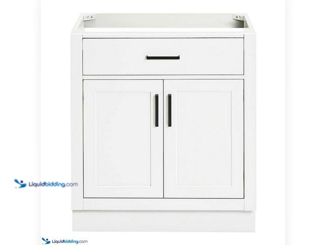 Lot 49-5391579 - ARIEL Hepburn 30 in. W x 21.5 in. D x 34.5 in. H Bath Vanity Cabinet without Top in White. Item is U...