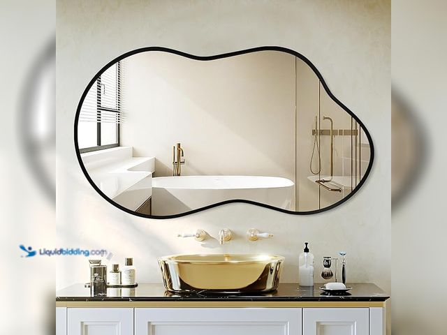 Lot 49-3482719 - Dorlicecass Irregular Wall Mirror - Wall Mirrors Decorative 20"x36" Black Asymmetrical Mirror Temper...