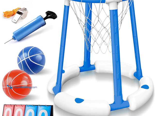 Lot 49-5410797 - Pool Basketball Hoop Set, Floating Pool Basketball Game with Scoreboard & Whistle,
