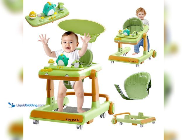 Lot 49-5437241 - Baby Walker,5-in-1 Foldable Baby Walkers with Push Handle,Activity Center,Food Tray,Sunshade,Music B...