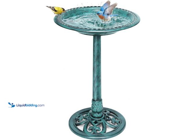 Lot 49-5553256 - VIVOHOME Bird Bath for Outside, Polyresin Pedestal Birdbath, Green | Weather-Resistant, 20-Inch Bowl...