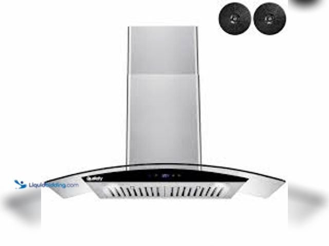 Lot 49-5475682 - AKDY 30 in. 217 CFM Convertible Wall Mount Range Hood in Stainless Steel w/ Tempered Glass, Black To...