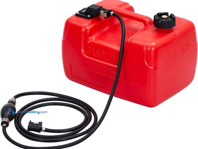 Lot 49-5544323 - 3 Gal Portable Boat Fuel Tank with Hose & Gauge for Outboard | Boat Gas Tank with i-Shaped Handle, F...