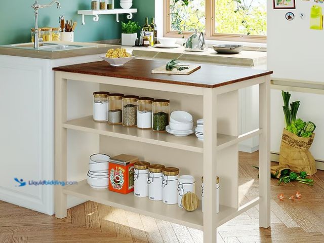Lot 49-5552917 - ModernLuxe Assembly Required Solid Wood Rustic 45inch Stationary Kitchen IslandRubber Wood Butcher B...