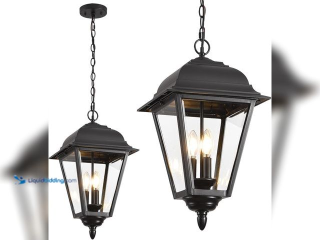 Lot 49-5410354 - Outdoor Pendant Light, 3-Light Exterior Hanging Porch Light, Extra Large Outdoor Hanging Light Fixtu...