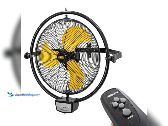 Lot 49-3564141 - 3-Speed Oscillating High Velocity Yellow 20 in. Wall Mount Fan, Manual and Remote Control, Timer Set...