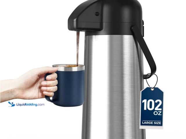Lot 49-1575680 - Coffee Carafe for Keeping Hot - Gezoss 102OZ / 3L Air pot Coffee Dispenser with Pump - Large Coffee ...