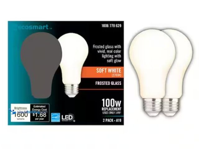 Lot 49-2022314 - Lot of (10) 2-packs of EcoSmart 100-Watt Equivalent A19 Dimmable CEC Frosted Glass Filament LED Ligh...