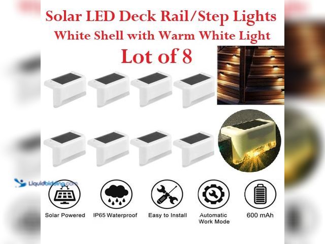 Lot 49-1616513 - Lot of 8 Solar Waterproof LED Deck Rail/Step Lights - White Shell with Warm White Light - NEW - Feat...