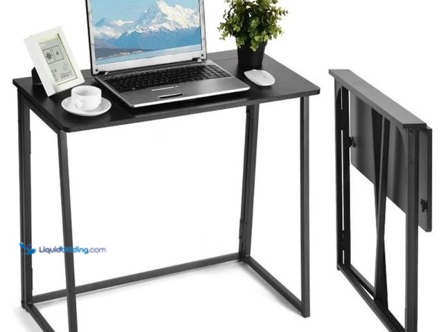 Lot 49-5538932 - Homycasa Foldable Black Home Office Desk with MDF Top. Unused with attachments and hardware