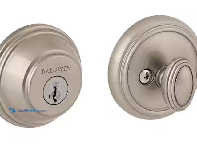 Lot 49-5460452 - Baldwin
Prestige Satin Nickel Single Cylinder Round Deadbolt Featuring SmartKey Security Internet #...