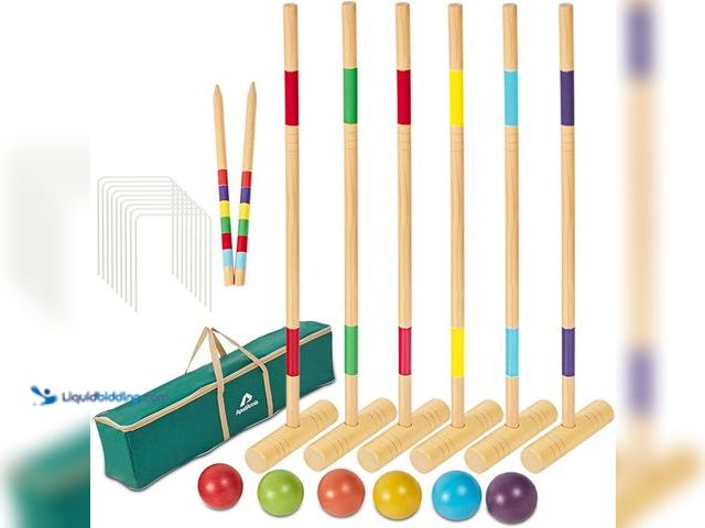 Lot 49-5554324 - ApudArmis 6-Player Croquet Set, 35" Wooden Mallets, Family Outdoor Game | Comes with Mallets, Balls,...