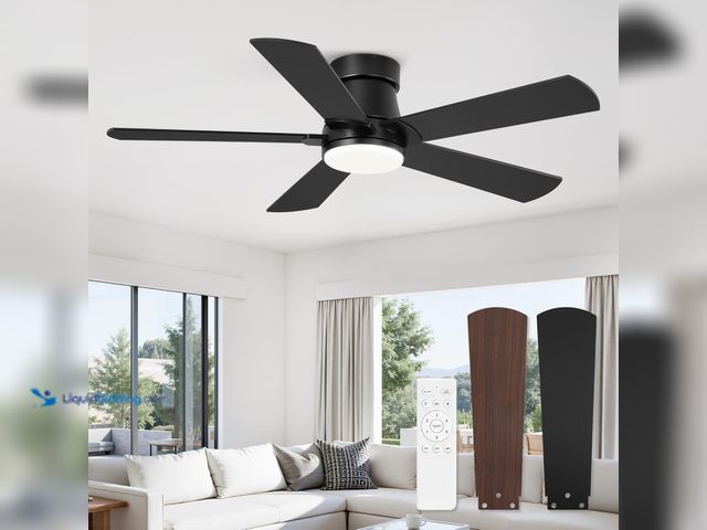 Lot 49-5553165 - 42” Ceiling Fans with Lights and Remote, Flush Mount Ceiling Fan | Low Profile,Black Modern Ceiling ...