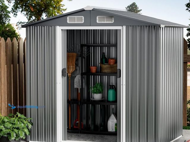 Lot 49-3463450 - Goplus 6' x 4' Outdoor Storage Shed, Weather-Resistant Galvanized Metal Tool House w/ 4 Air Vents, L...