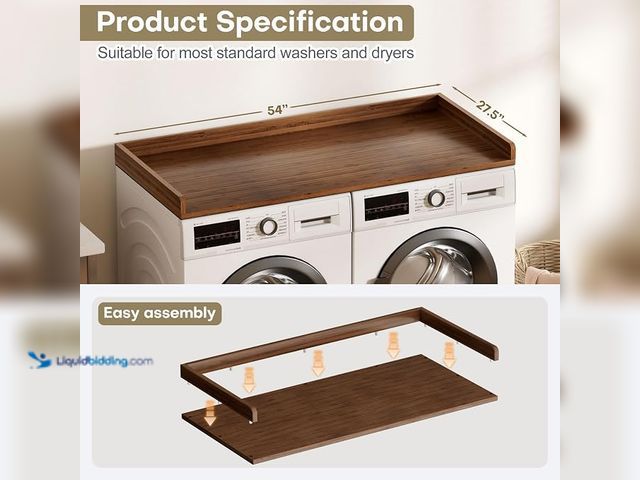 Lot 49-5545283 - Cozivolife Washer Dryer Countertop, Laundry Topper with Edge Rails, 54" x 27.5" Bamboo Folding Stati...
