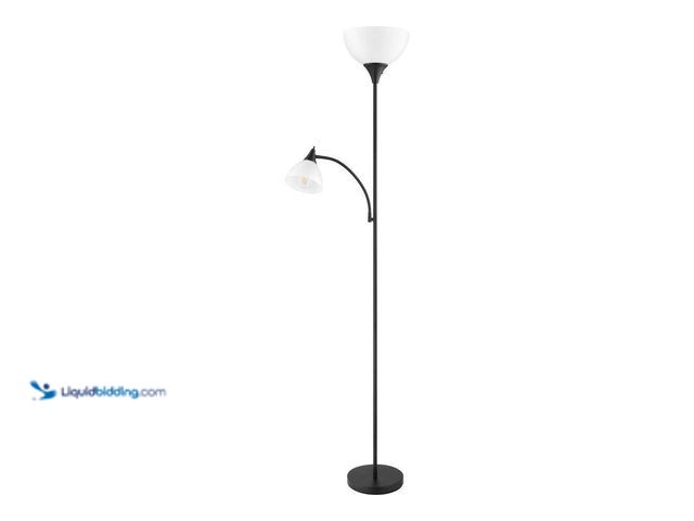 Lot 49-5410517 - Hampton Bay 70 in. Black Mother Daughter 2-Light Torchiere Floor Lamp with Plastic Shade. [Model # R...