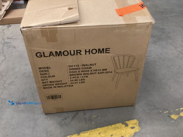 Lot 49-5573554 - Glamour Home Dining Chair (Walnut) Model:DC115,. Unused