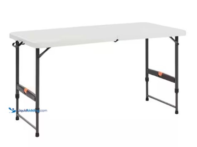 Lot 49-3612852 - HDX 4 ft. Almond Resin Top Single Hand Adjustable Height Indoor/Outdoor Rectangular Folding Utility ...