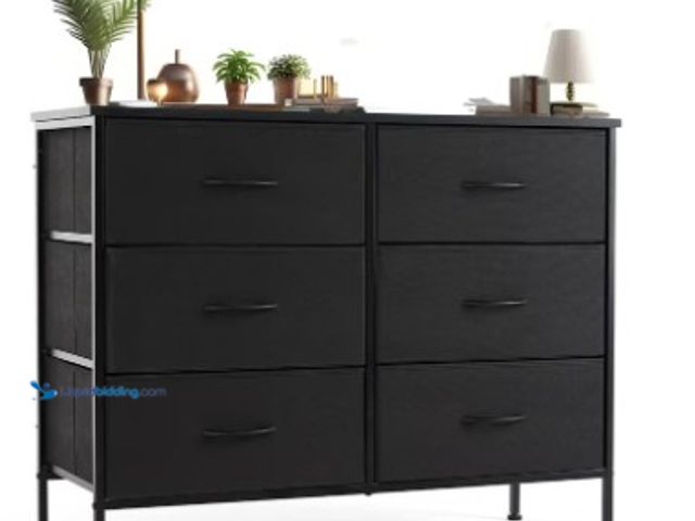 Lot 49-3531319 - JOINSUN Chest of Dresser with 6 Fabric Drawers, Chest Organizer with Fabric Bins, Black. Unused with...