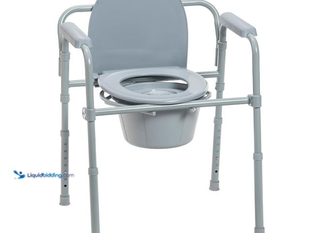 Lot 49-3431510 - Drive Medical Folding Steel Bedside Commode Chair - Portable 3-in-1 Toilet Solution - Adjustable Hei...