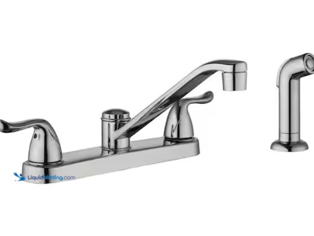 Lot 49-1623858 - Glacier Bay Constructor Double-Handle Standard Kitchen Faucet with Side Sprayer in Polished Chrome, ...