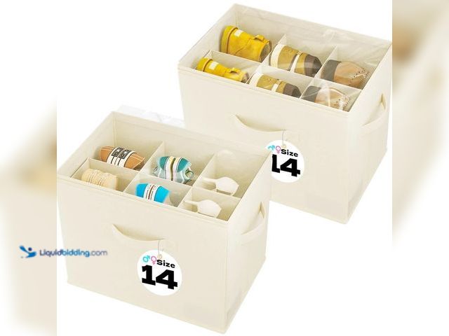 Lot 49-1512604 - Fabric Shoe Storage Bins for Men Size 14, Shoe Organizer for Closet with Clear Cover and Adjustable ...