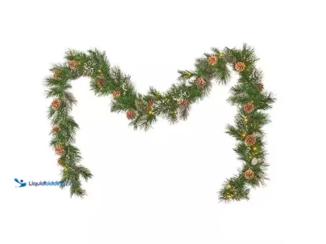 Lot 49-1547258 - Noble House 9 ft. Cashmere Pine Battery Operated Pre-Lit LED Artificial Christmas Garland with Snowy...