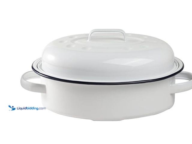 Lot 49-3431532 - Webake Enameled Roasting Pan with Lid, Covered Roaster Pan Oval Pot Enamelware Cookware, 15.5 Inch, ...