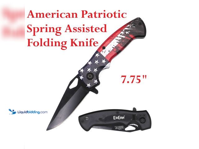 Lot 49-1616239 - ElitEdge American Patriotic Spring Assisted Folding Knife 7.75" with Black Finish Stainless Steel Bl...