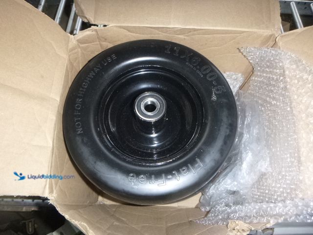 Lot 49-3465257 - 11x6.00-5 Flat Free Tire, with 3/4" or 5/8" and 1/2" Bearings, 6"- 8" Centered Hub, 11x6-5 Tires for...