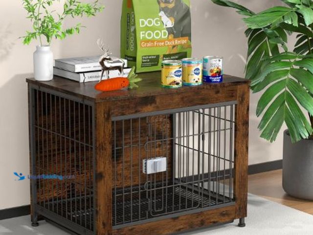 Lot 49-1553986 - Dog Crate Furniture, Wooden Dog Crate 27in, Decorative Cage with End Table for Dog Indoor Kennel, Hi...