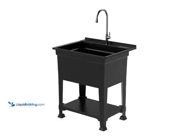 Lot 49-1632113 - Glacier Bay 30 in. W x 24 in. D x 35 in. H Freestanding Laundry/Utility Sink in Black with Stainless...