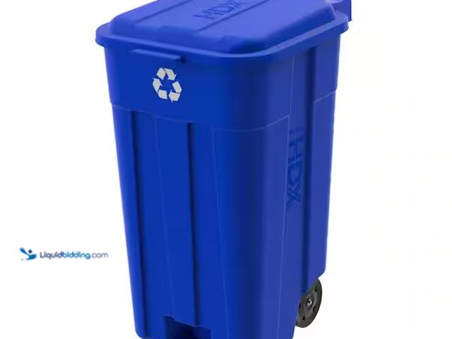 Lot 49-5555486 - HDX
45 gal. Blue Heavy Duty Outdoor Recycling Trash Can with Wheels and Attached Lid, Unused with l...