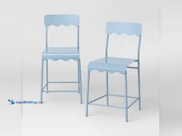 Lot 49-5581666 - Set of 2 24" Wavy Metal Counter Height Barstool with Footrest Blue MODEL:850053891694 NEW. BOX DAMAG...