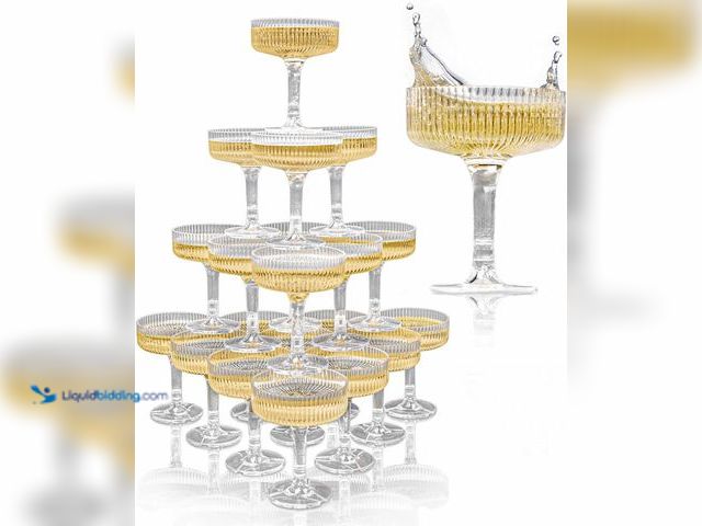 Lot 49-5482193 - Ksestor ACRYLIC Champagne Tower - 7oz. Set of 21 Champagne Flutes Plastic - For Weddings & Parties -...