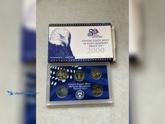Lot 49-5515572 - 2000 UNITED STATES MINT 50 STATE QUARTERS PROOF SET 5 COINS IN HARD PLASTIC CASE AND ORIGINAL SLEEVE