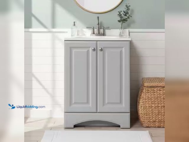 Lot 49-2022941 - Glacier Bay 25 in. Single Sink Pearl Gray Freestanding Bath Vanity (Assembled), Model # HDGB24P2-PG,...
